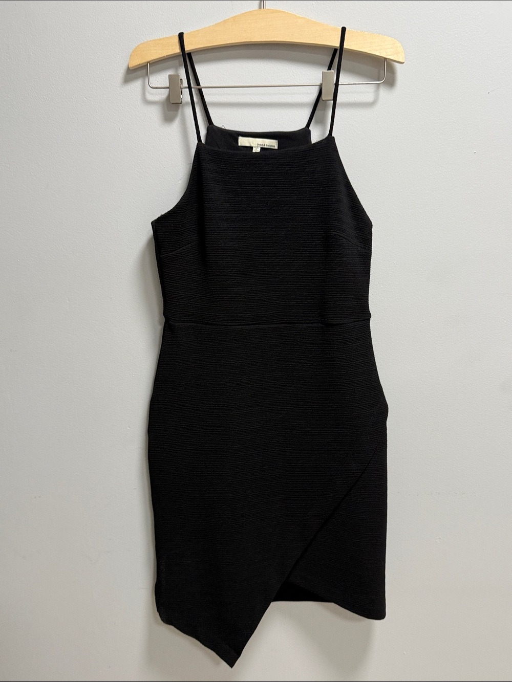 june & hudson Black Spaghetti Strap Asymmetric Hem Mini Dress